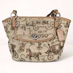 Vintage Coach Horse & Carriage Canvas Tote Brown Leather Trim Y2K Shoulder Bag